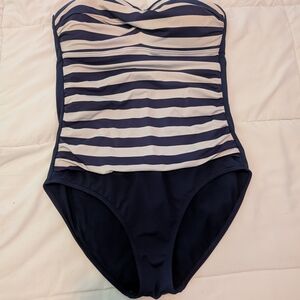 Navy and White Striped Kids One Piece Swimsuit